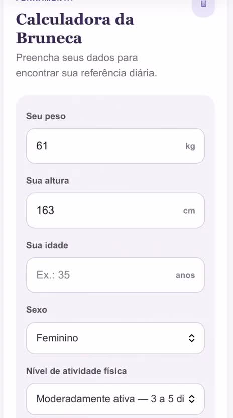 Tela real do app: Calculadora da Bruneca
