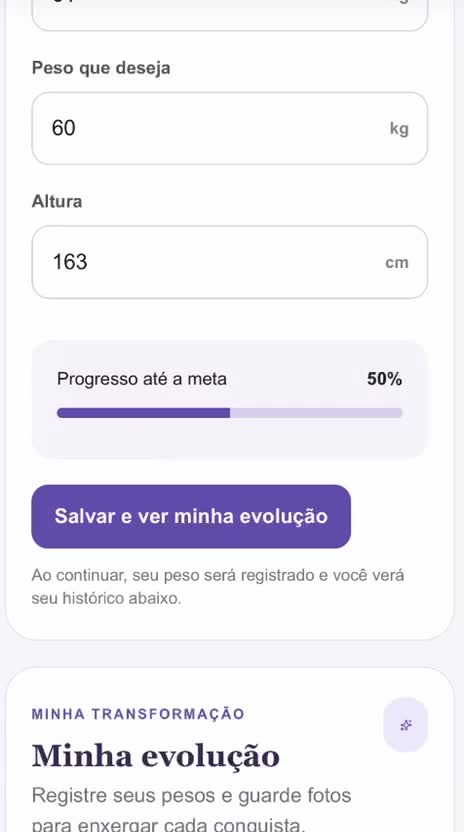 Tela real de registro e acompanhamento da evolução